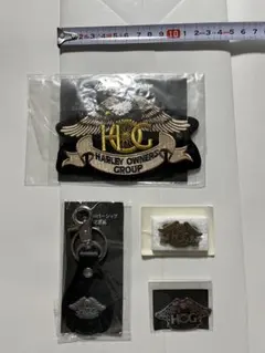 新品未使用　ハーレーオーナーズグループ　ワッペン&ピンバッジ&レザーキーホルダーのサムネイル