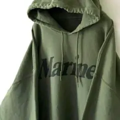 Marines ロゴ スウェット パーカー カーキ グリーン 緑 古着
