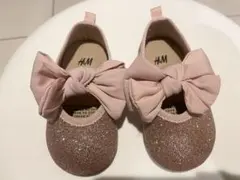 H&M ピンク グリッター リボン フォーマルシューズ