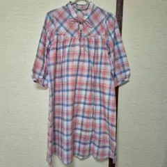 LHELBI チェック柄リボン付き七分袖チュニック F