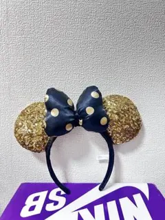 ミニーマウス風カチューシャ ネイビー ゴールド