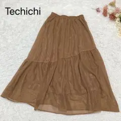 s4035【テチチ】メッシュ ロング スカート ウエストゴム カジュアル 茶