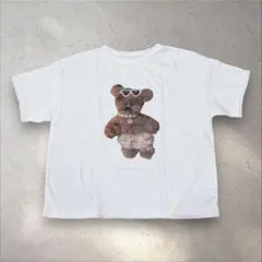 韓国子供服Love rosie 袖レース テディベアプリントビッグTシャツ100