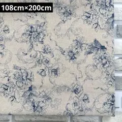 綿麻生地 花柄 ブルー 108cm×200cm