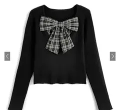 GRL チェック柄リボンドッキングリブニットトップス gn548