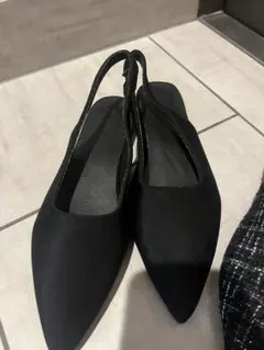 ポインテッドトゥ スリングバック パンプス ブラック 35