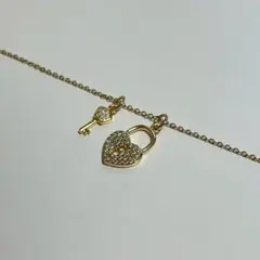 【ハートネックレス】ゴールド/キラキラ/鍵モチーフ