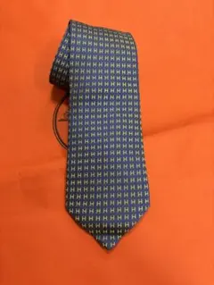 HERMES ネクタイ ターコイズブルー/グリーン Hパターン