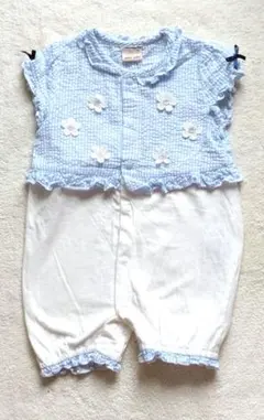 petit mainプティマイン/Ｆ50~70㎝/2WAYロンパースお花/ブルー