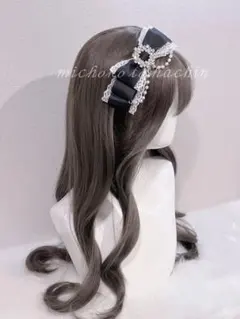 アクセサリーカチューシャサテンリボンヘアバンドヘッドドレスヘアピン black