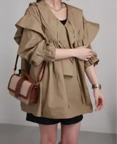 【サキシマトーキョー】ビッグカラーボリューム袖チュニック　モカ　茶色　ブラウン