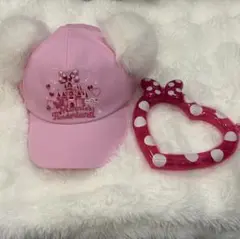 ディズニー ミニーピンクキャップ/ハート型アクセサリーセット