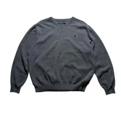 ポロラルフローレン クルーネックセーター コットン ニット グレー ワンポイント