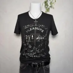 グランジy2k 00sダークコア【未使用】ラインストーン十字架英字Tシャツ