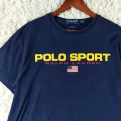 希少 ポロスポーツ ラルフローレン定番 アメリカ国旗ロゴ 半袖Tシャツ ネイビー