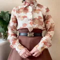 BIGI シルクキュプラフラワープリント開衿シャツ 美品 ヴィンテージ 