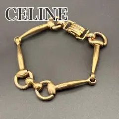 綺麗 セリーヌ ブレスレット レザー ブラック ゴールドカラー 馬車 サルキー CELINE セリーヌ レザーブレスレット 馬車 ゴールド ヴィンテージ