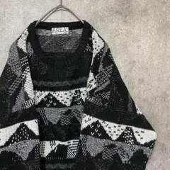 90s vintage 総柄ニット　セーター　USA製　メンズ　M 古着　A6