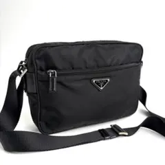 極美品 PRADA プラダ ショルダーバッグ カメラバッグ ナイロン×レザー 黒
