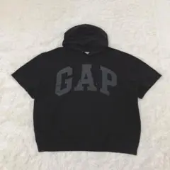 GAP 半袖プルオーバーパーカー　裏パイル　ビッグロゴ　綿混　ユニセックス　黒