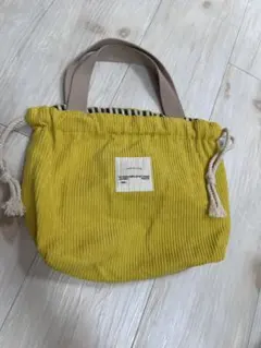 イエロー　コーデュロイ　弁当巾着　ランチトート