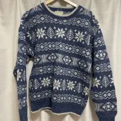 【L.L.Bean】ノルディック柄ウールニット/ブルー/USA/90年代