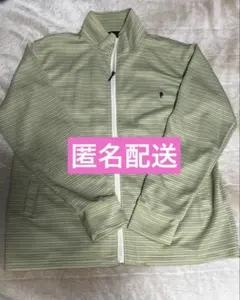 パーカー 黄緑 ストライプ Lサイズ ポケット有り 春 薄手のサムネイル