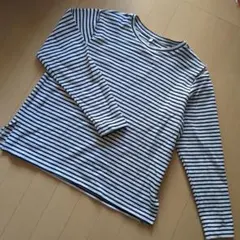 GU ストライプ リブ 長袖 トップス肩空きカットソー L