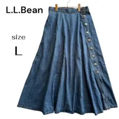 L.L.Bean デニム ロングスカート Aライン サイドボタン USA製 L