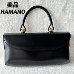 ★濱野皮革工藝【ハマノ】フォーマルバッグ/ ハンドバッグ マットブラック 極美品 極美品 HAMANO（濱野皮革工藝）フォーマル ハンドバッグ ブラック