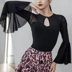 560 レッスンウェア 黒 M ベルスリーブ ヨガ ダンス エレガント