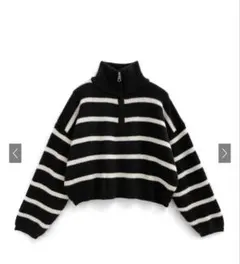 未使用　GRL ボーダー柄ハーフジップニットトップス[th001] ブラック