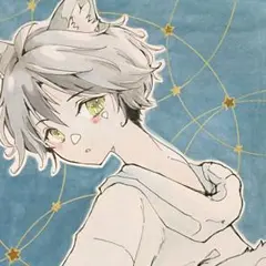 手描きイラスト　星と狼少年　オリジナル　アナログ　色紙　原画　水彩画　線画　BL