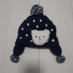ベビー用ネイビー水玉帽子 42-44cm