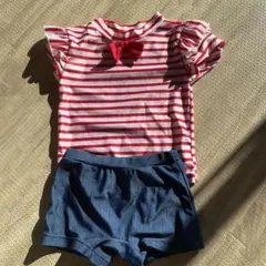 赤白ストライプ フリル付き水着セット