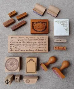 木製スタンプ まとめ売り ラバースタンプ 筆記体 フランス語 ヴィンテージ