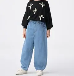 ライトブルー バレルレッグジーンズ　パンツ130