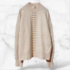 【H&M】モックネックニットセーター パールビジュー レディース 春秋冬(S)