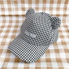 新品 by LOVEiT クマ耳ギンガムチェックキャップ M(54-56) 黒のサムネイル