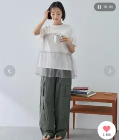チュールレイヤード 半袖Tシャツ ホワイト FREEサイズのサムネイル