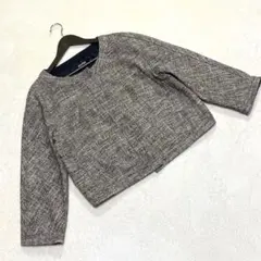 美品 DKNY ダナキャラン ミックスツイード ノーカラージャケット サイズ10