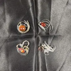 ヴィンテージ ブローチ 4点セット 昭和レトロ 銀細工 天然石風 まとめ売り