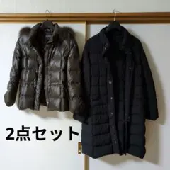 Monique ファー付きブラウンダウンジャケットとロングダウンコート