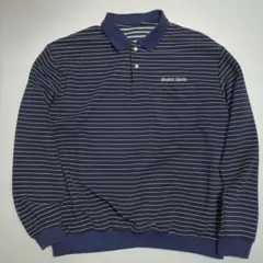 Student Apathy ネイビー ストライプ ボーダー ポロシャツ