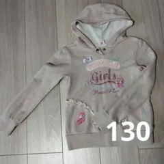 メゾピアノmezzo piano130 レトロピンク猫パーカーキッズこども女の子