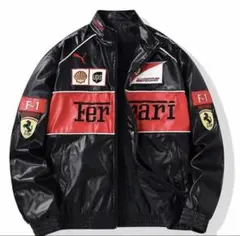 FERRARI F-1 刺繍ロゴ PUジャケット ブルゾン ブラックXLサイズ