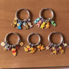 リングキーホルダー　くまのプーさん（アニマル着ぐるみ等）【５個セット】