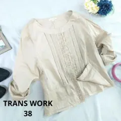 ♥TRANS WORK♥ノーカラージャケット（38）淡い茶系/フリル/綿100%のサムネイル