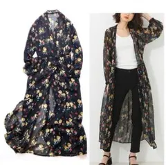 早い者勝ち❤️透け感レイヤードシフォンマキシ丈ワンピ 黒系花柄