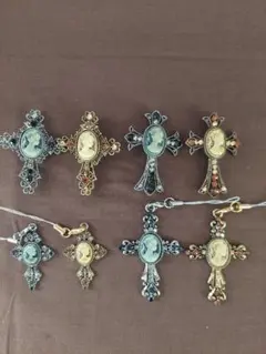 カメオ風　ブローチ&ストラップ8個セット